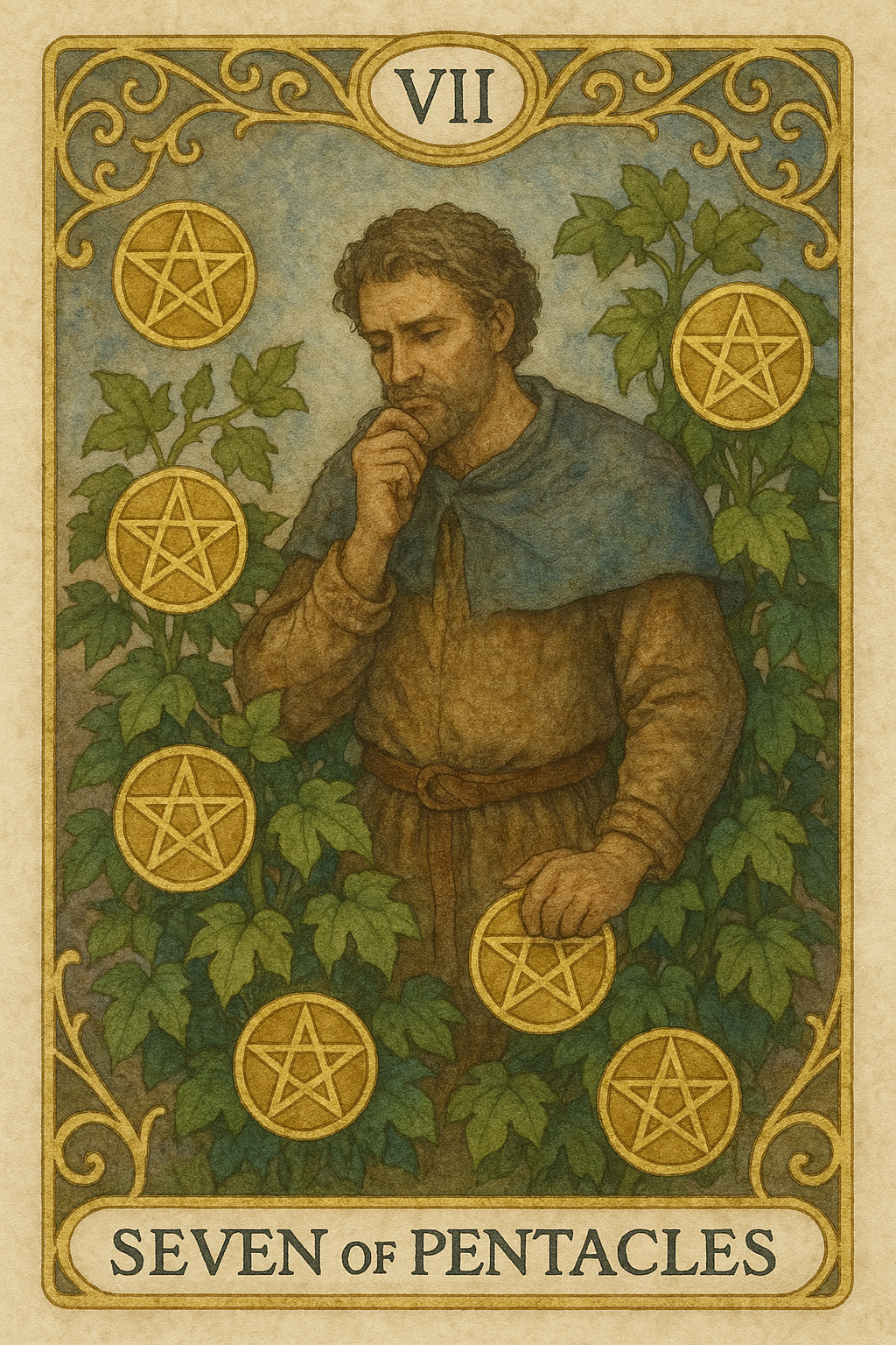Seven of Pentacles Tarot Card